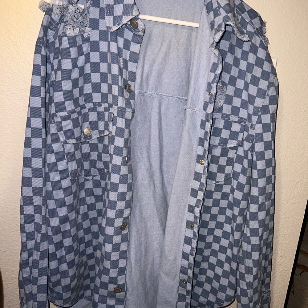 Blue Checkered Denim Jacket